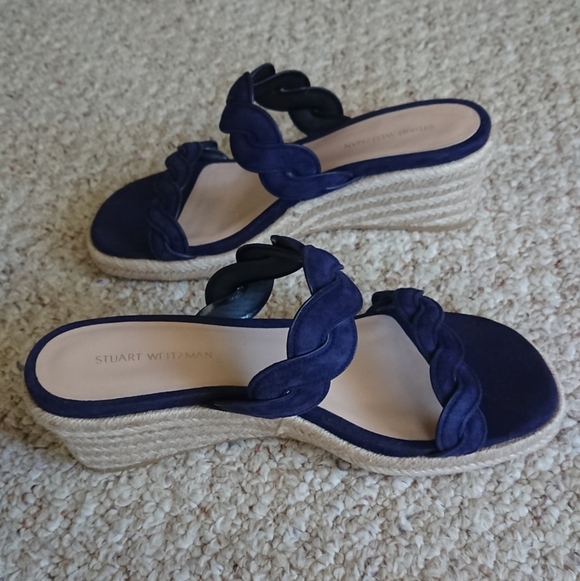 Stuart Weitzman navy Blue Twist Suede Wedge Sandals size 6.5 - Picture 6 of 13